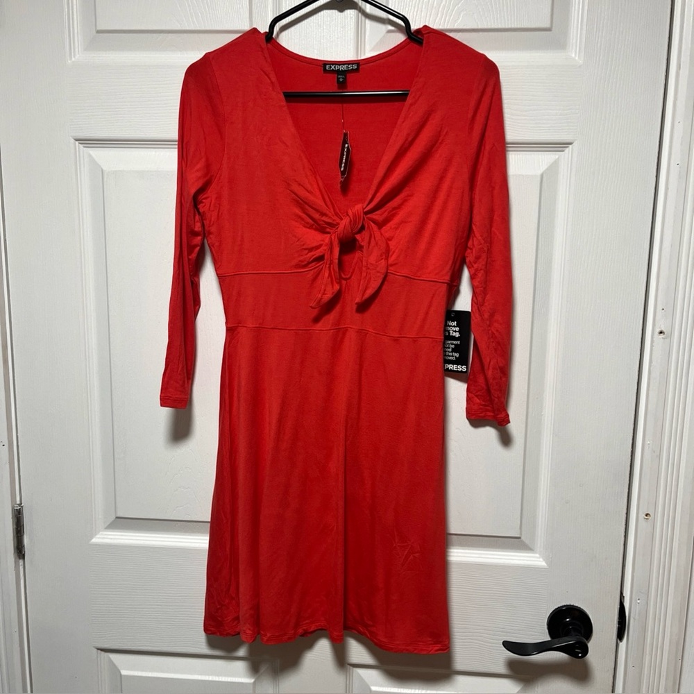 NWT Express Plunging Keyhole Long Sleeve Light Red Dress size M $60